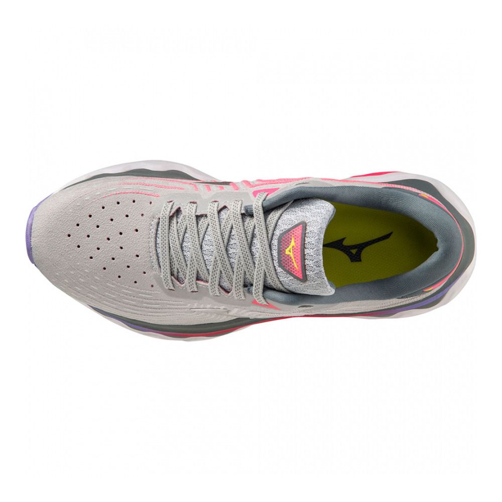 Mizuno WAVE HORIZON 6 - Chaussures running Femme pearl blue/silver/high-vis pink