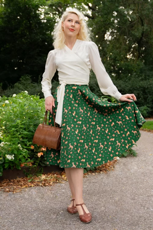 Topvintage Boutique Collection Topvintage exclusive ~ Adriana swingrok met dierenprint in donkergroen