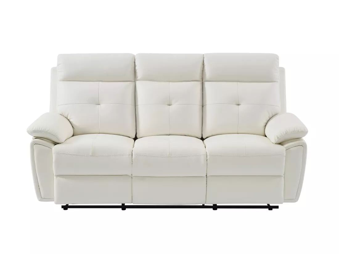Canapé 3 places et fauteuil relax en cuir blanc VINETA