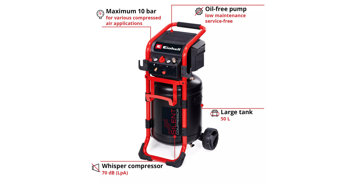 EINHELLTE-AC 270/50 Silent Compressor  (Zwart/rood, 50 liter)
