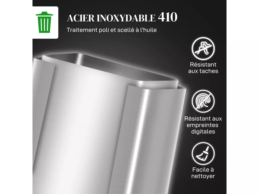 Poubelle de cuisine à pédale 2 compartiments 2 x 30L - seaux amovibles - acier inox. brossé