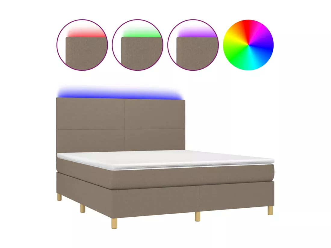 Sommier tapissier avec matelas et LED Taupe 160x200 cm Tissu