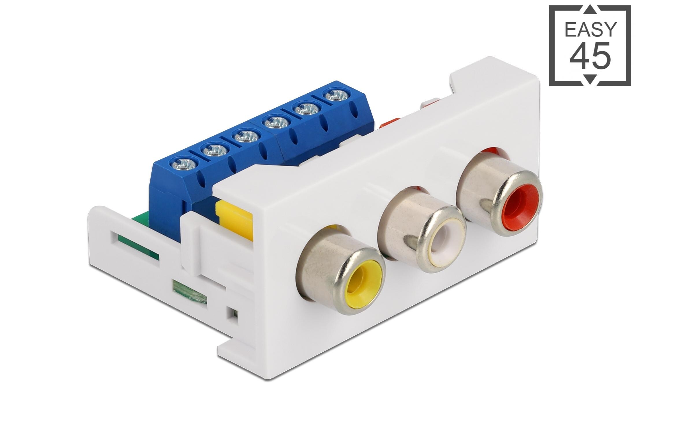 Easy 45 Modul 22.5 x 45 mm Spezial - CinchDelock Easy 45 Modul 3 x Cinch Buchse 22.5 x 45 mm