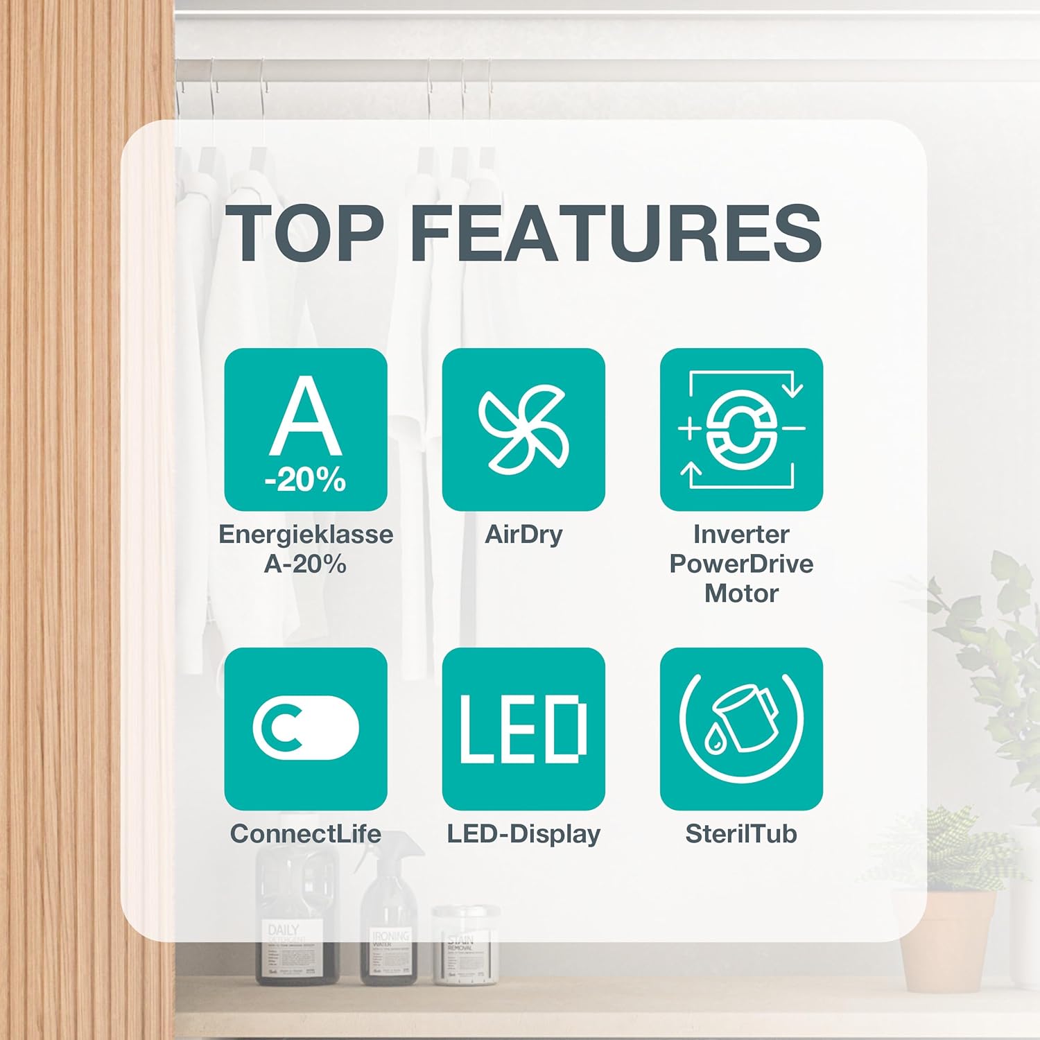 Gorenje WD2PA1X64ADW, DE Waschtrockner, Connect Life, 16 Programme, 10,5 KG, 54 Liter, 1400 U, min, Total AquaStop, AirDry, Inverter PowerDrive Motor, AllergySteam, Wash&Dry 60', A-20%