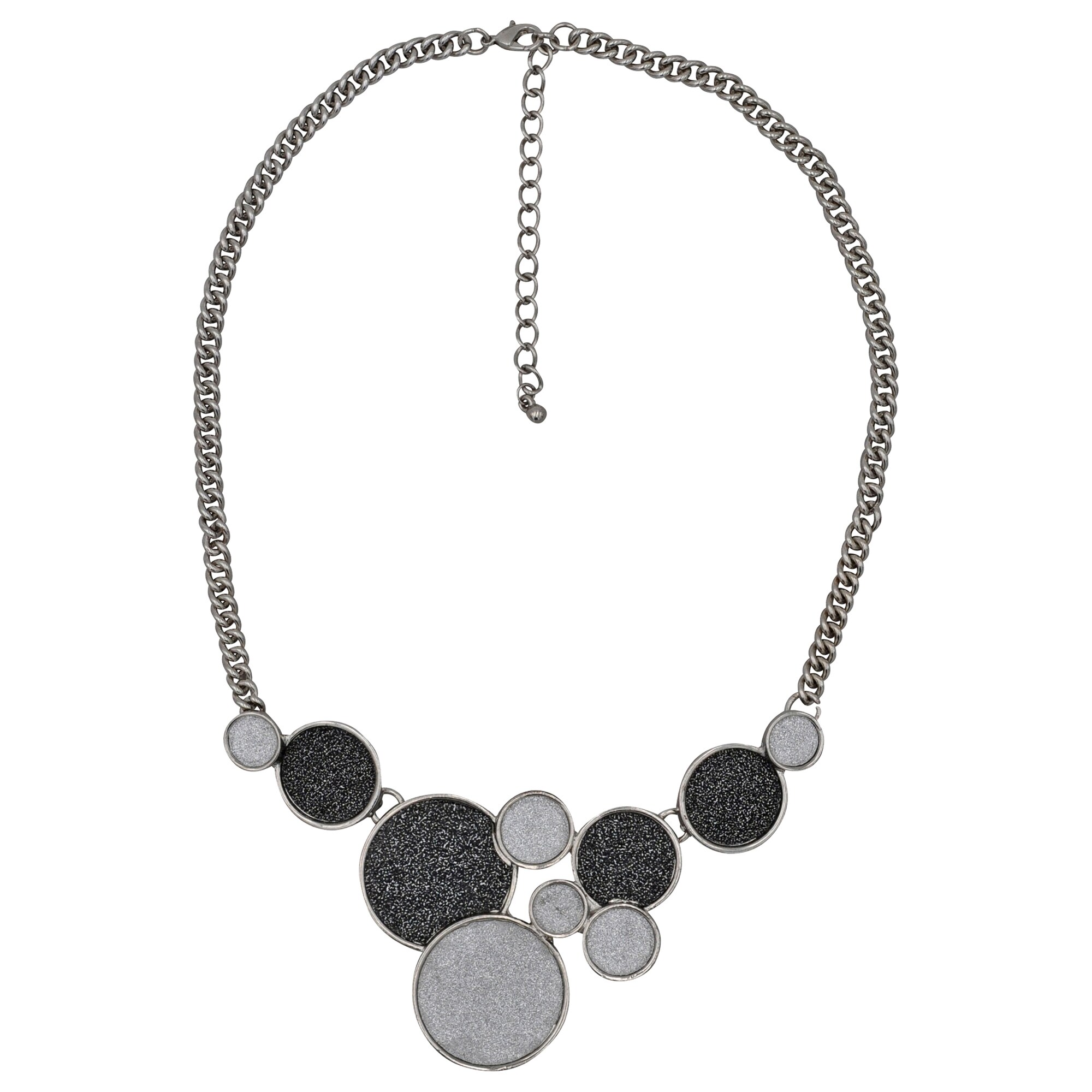 Steuer Modeschmuck Collierkette Metallcollier mit glitzernder Kreiszierde rhodiumf.