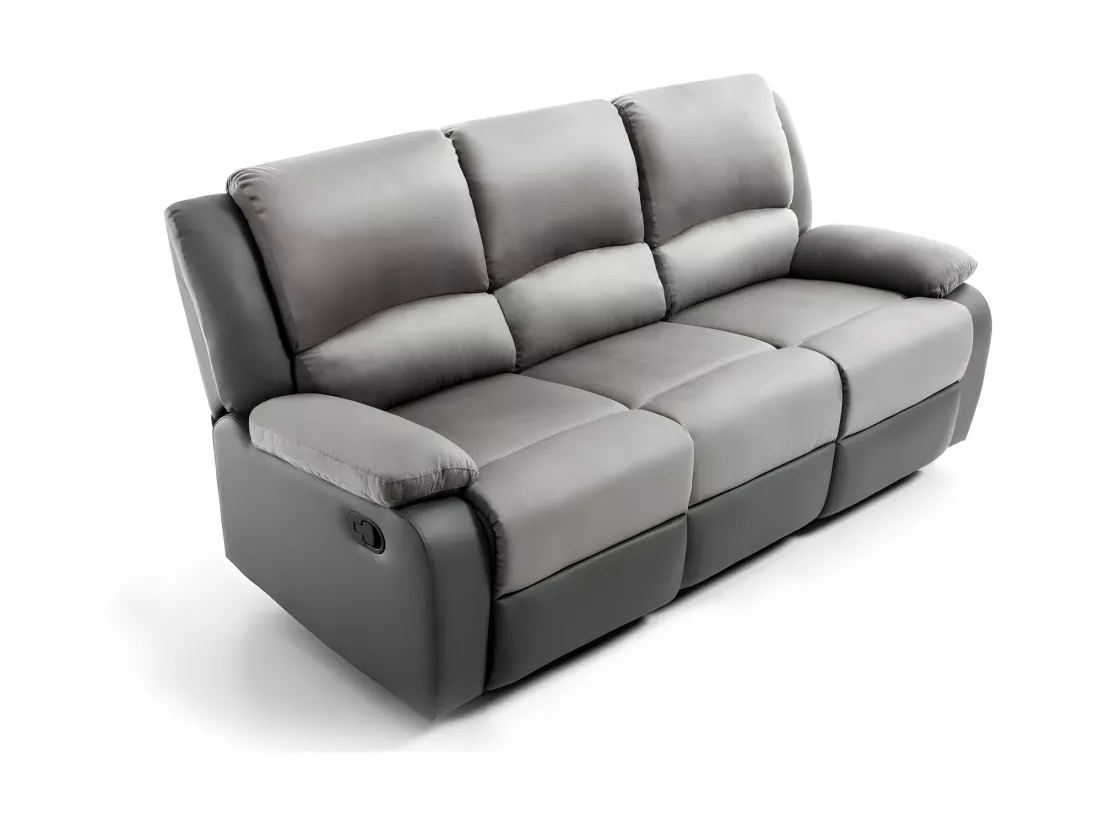 Canapé Relaxation 3 places Microfibre et Simili Léo - Gris - L193 x 93 x 96cm - Loungitude