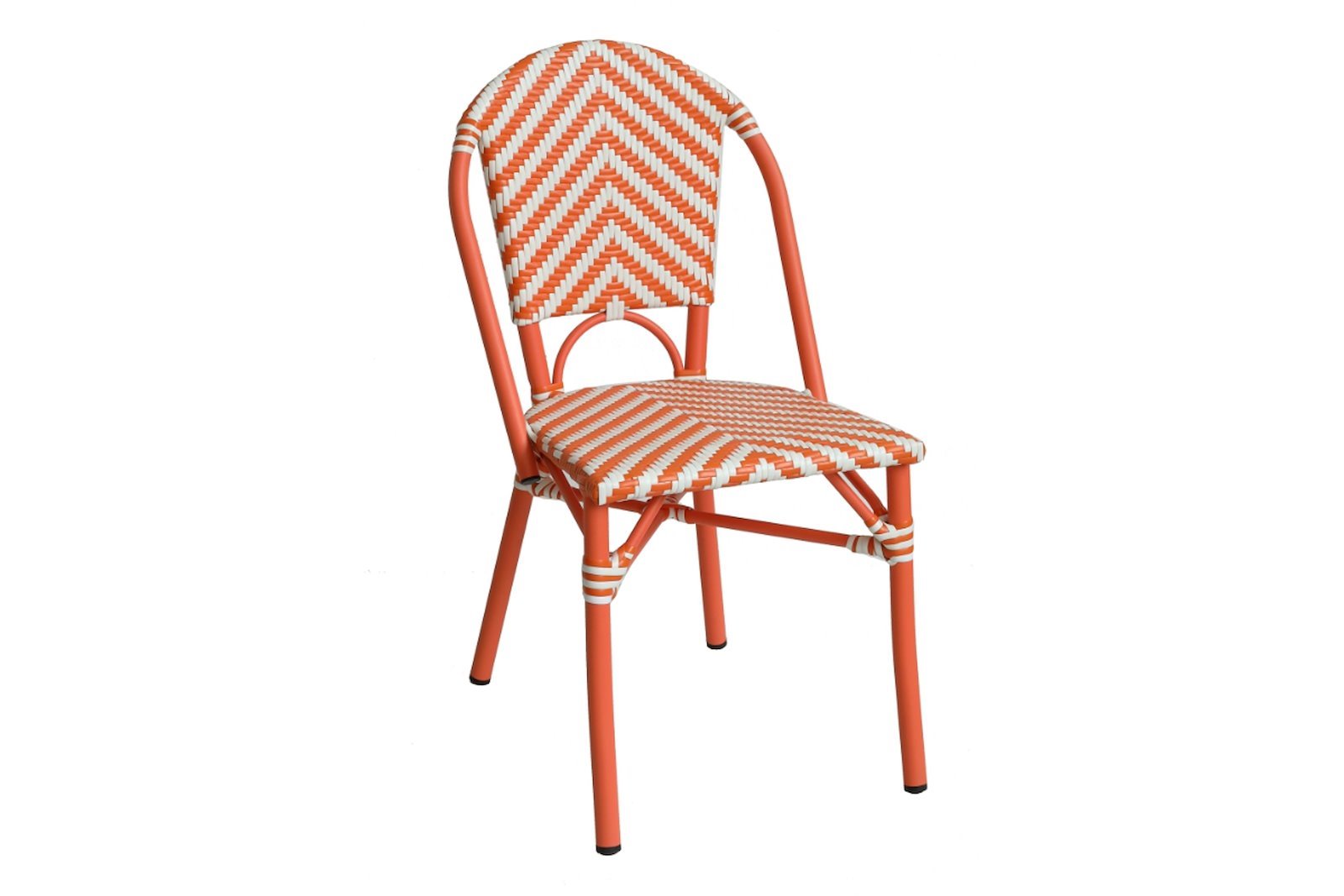Maemo hagespisestol Oransje og hvit plastflett med oransjelakkert ramme og understell.