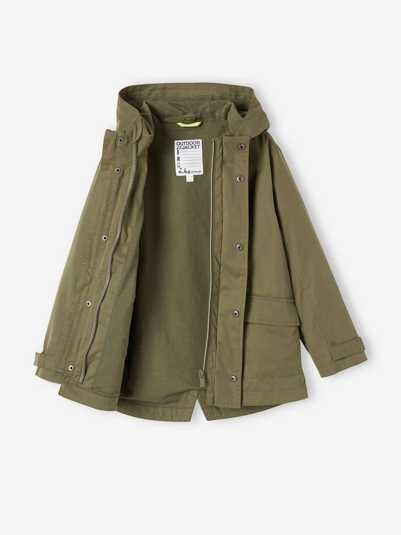 Parka 3 em 1 para meninos, verde-escuro liso com estampas.