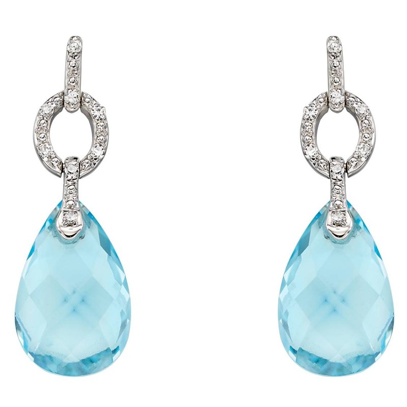 Boucle d'oreille topaze bleue en or blanc 375/1000