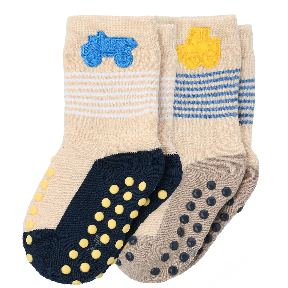 Topomini 2 Paar Baby Krabbelsocken mit Applikation hellbeige