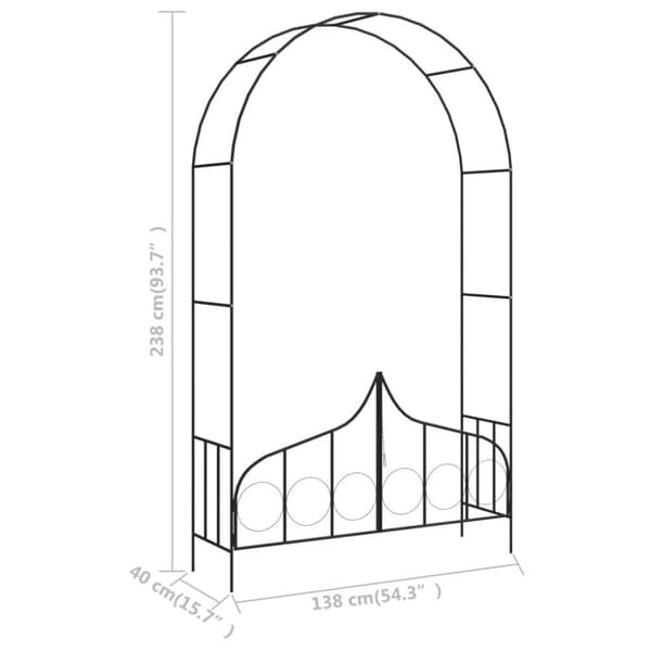 vidaXL Hagebue med port svart 138x40x238 cm jern