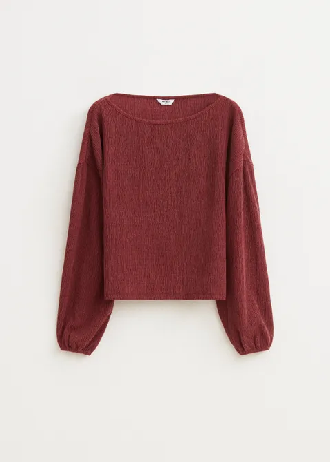 T-shirt met structuur rood (BRIQUE)