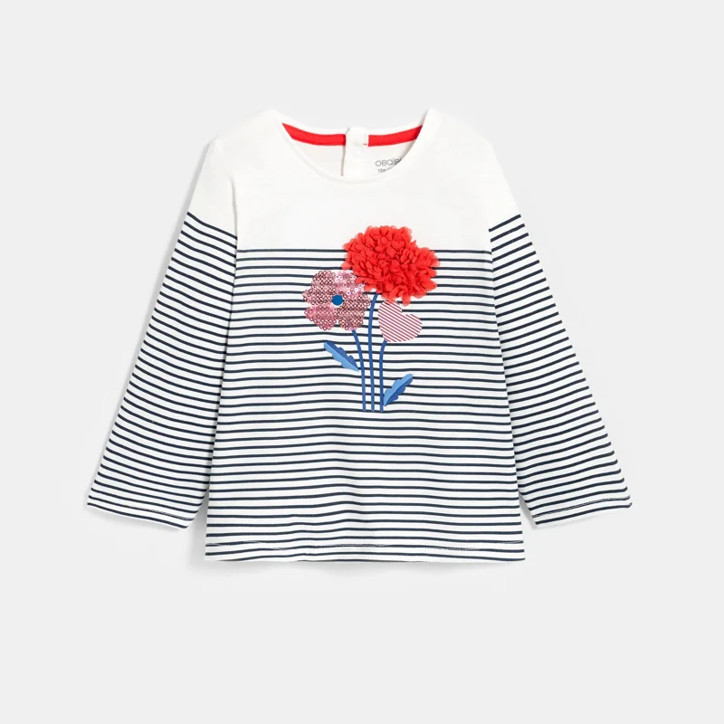 T-shirt rayé à fleurs rose bébé fille Bleu