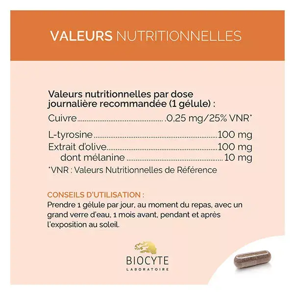 Biocyte Terracotta Tanning Melanin L-tirosine Copper Pacote com 90 cápsulas