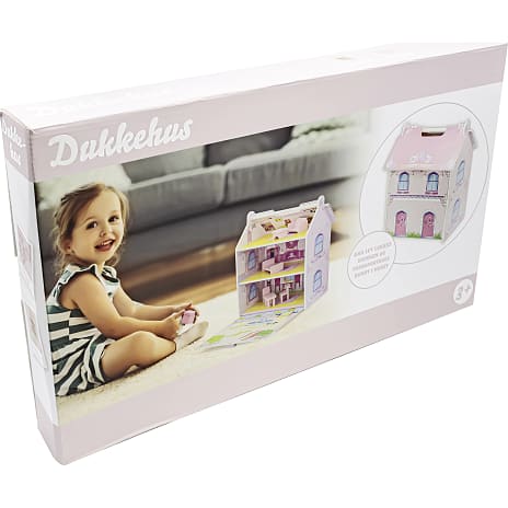Mini trædukkehus inkl. 7 møbler