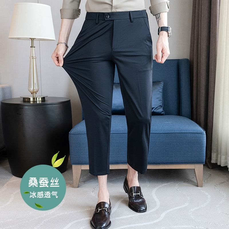 Blueforce - Mid Rise Plain Cropped Tapered Dress Pants
