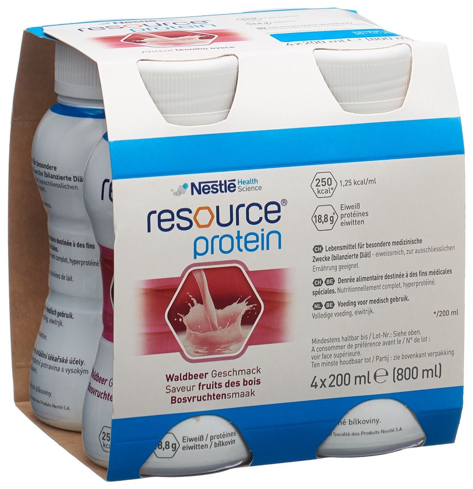 RESOURCE Protein<br>4 × 200 ml, Emulsion zum Einnehmen, Waldbeeren