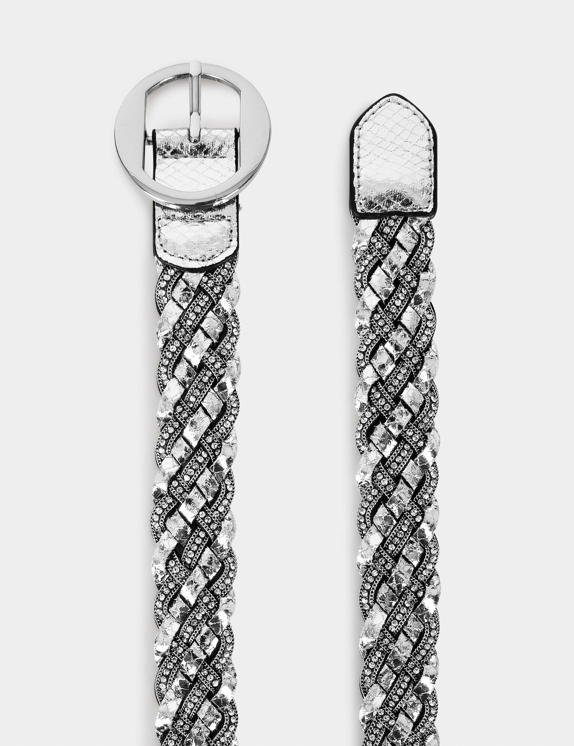 Ceinture tressée avec strass gris moyen femme - gris_moyen
