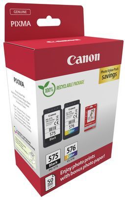 Canon PG-575/CL-576 - Inktcartridge + Fotopapier - 50 Vel GP-501 Glossy