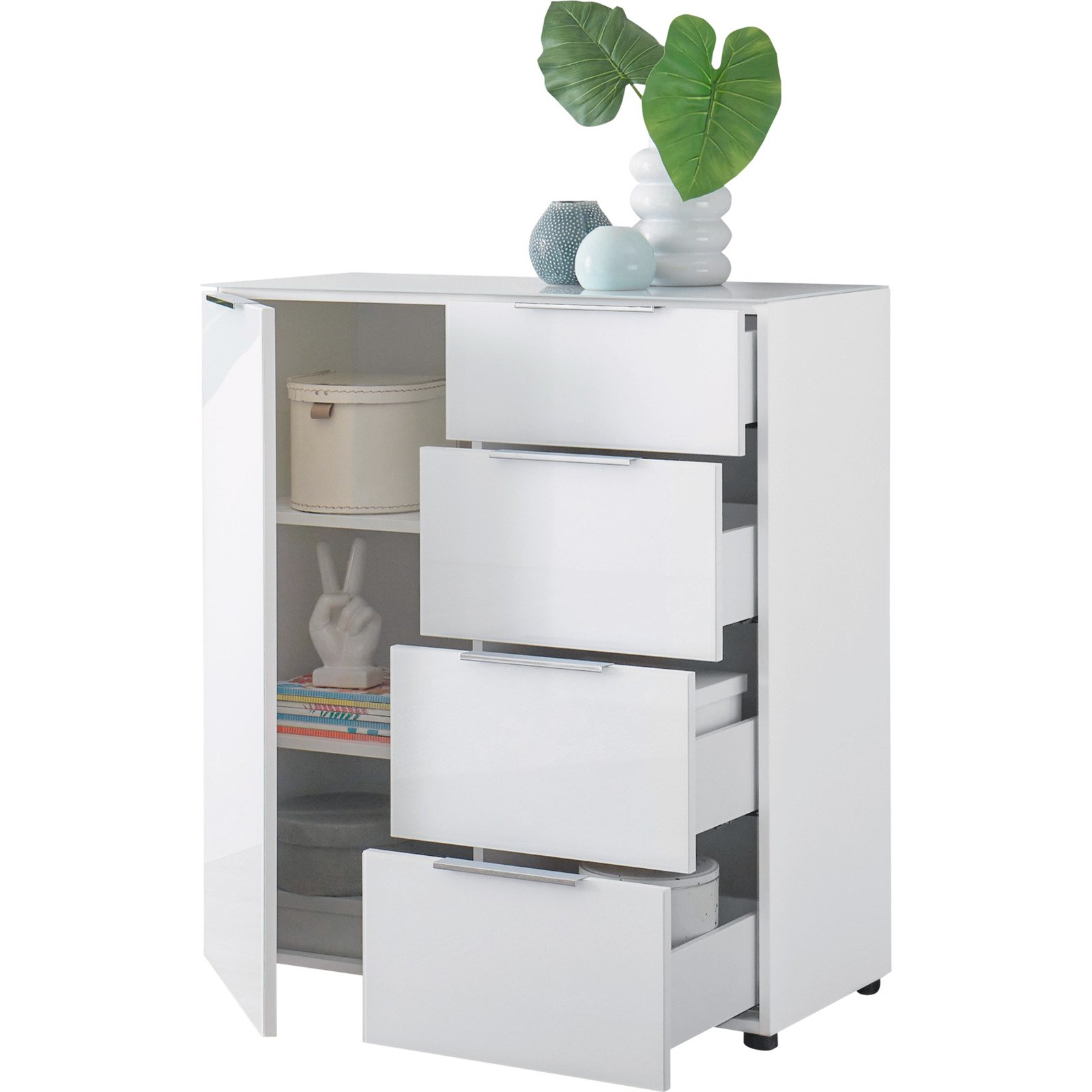 Kommode Santo, Spanplatte Glas weiss, 90 x 99 x 40 cm
