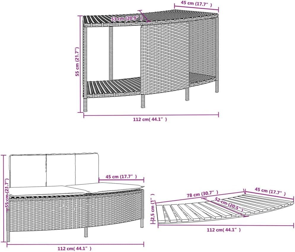 vidaXL Whirlpool Umrandung, Poolumrandung mit Regal Holzstufe Gartenbank, Poolverkleidung mit Stahlrahmen, Einfassung, Grau Poly Rattan Massivholz Akazie