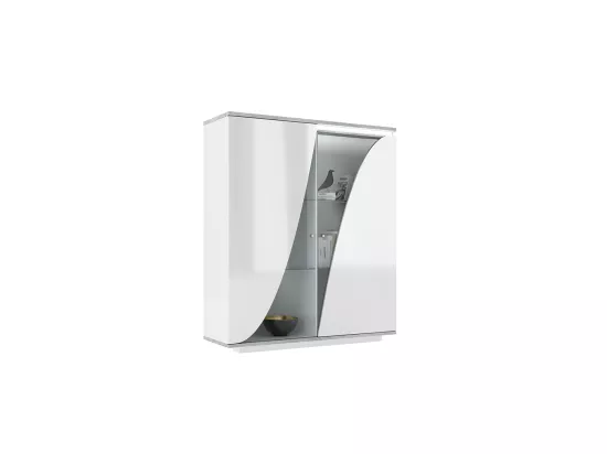 Vaisselier 2 portes Blanc Laqué avec LED - LUNEA