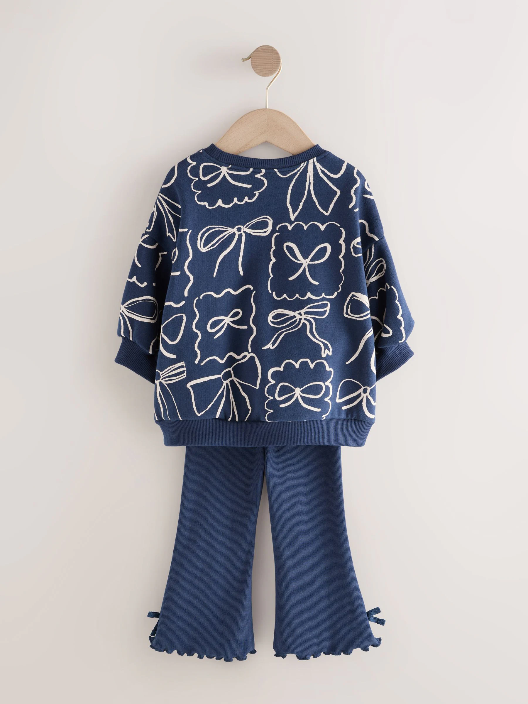 Marineblauwe Strik Print - Set van sweatshirt en uitlopende legging (3mnd -7jr)