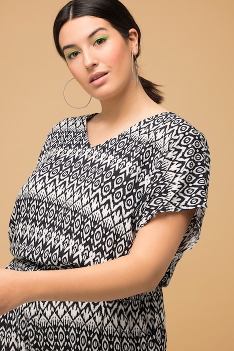 Blusenshirt, oversized, Grafik Print, V-Ausschnitt