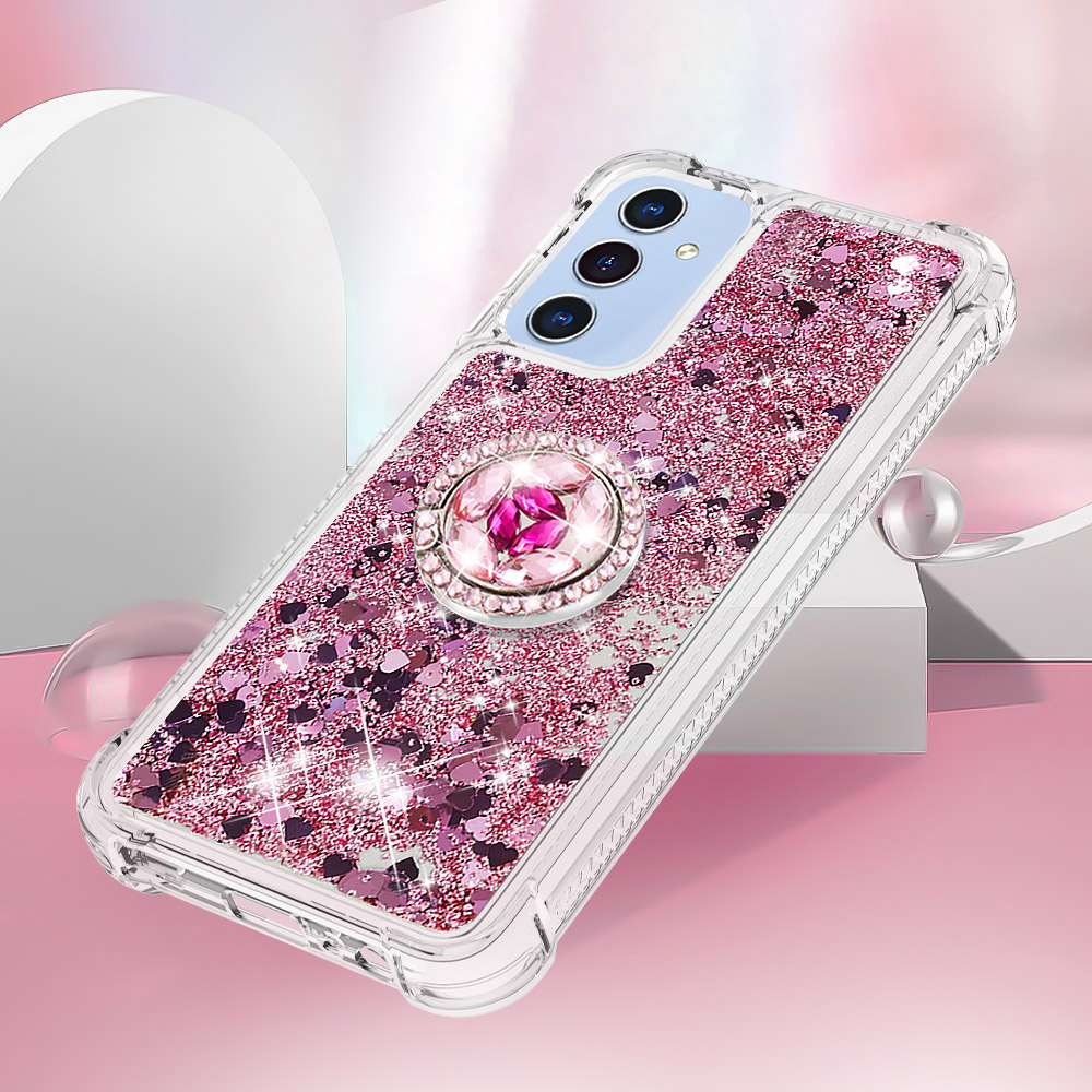 Samsung Galaxy A17 / A26 Hardcase Hülle mit Air Cushion Fallschutz Liquid Case Glitzer Herzen   Haltering - Pink / Transparent