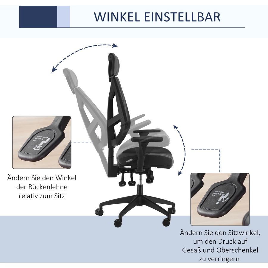 HOMCOM Bürostuhl dicke Polsterung, ergonomisch geformt, gemütliche polsterung Schwarz