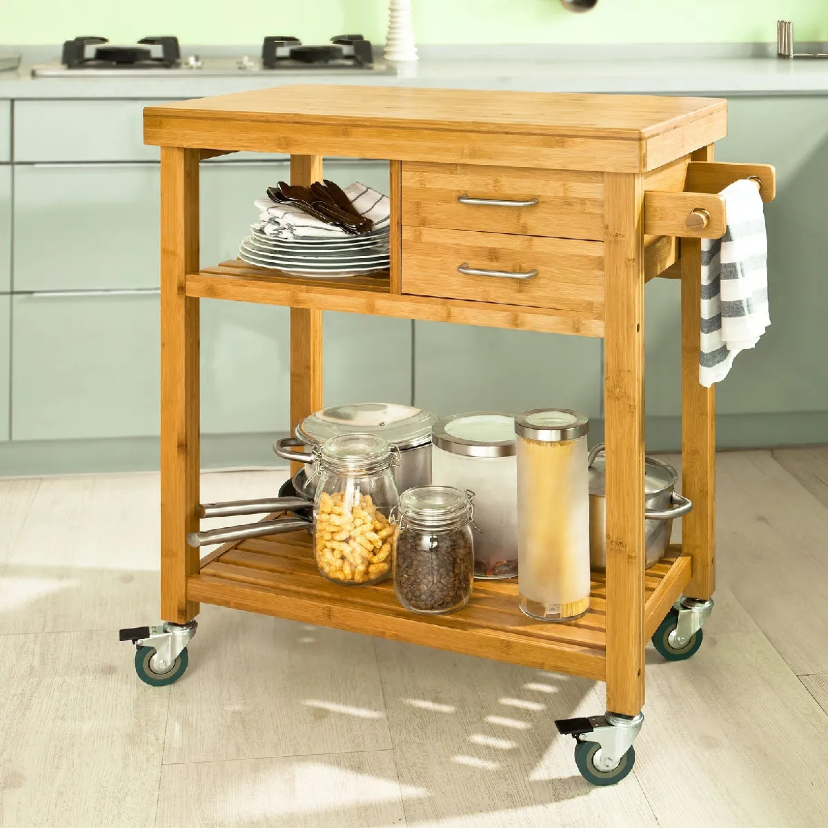 SoBuy FKW26-N Chariot de Cuisine - Bambou