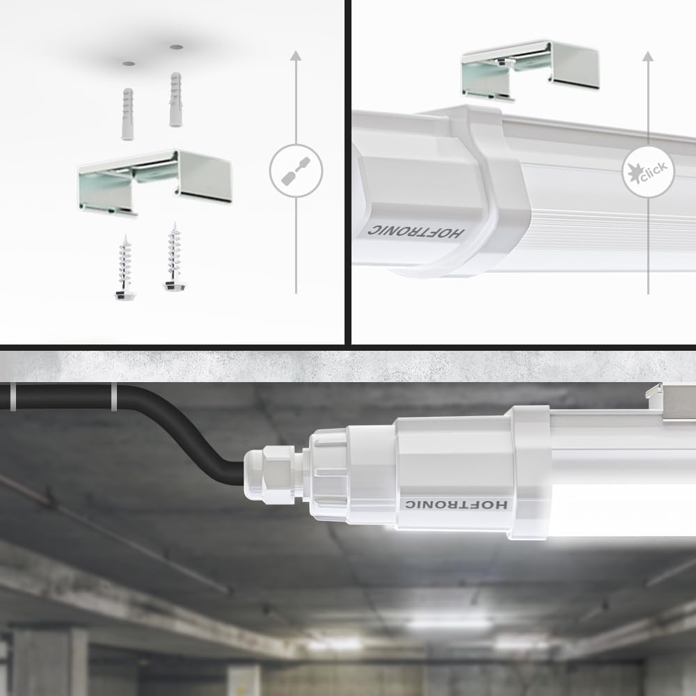 HOFTRONIC - Q-Series - 16er LED Feuchtraumleuchte 60cm - IP65-18W 2160 Lumen - 6500K Kaltweiß - IK08 - Verknüpfbar Schnellverbindung - Kellerleuchte, Feuchtraum Wannenleuchte