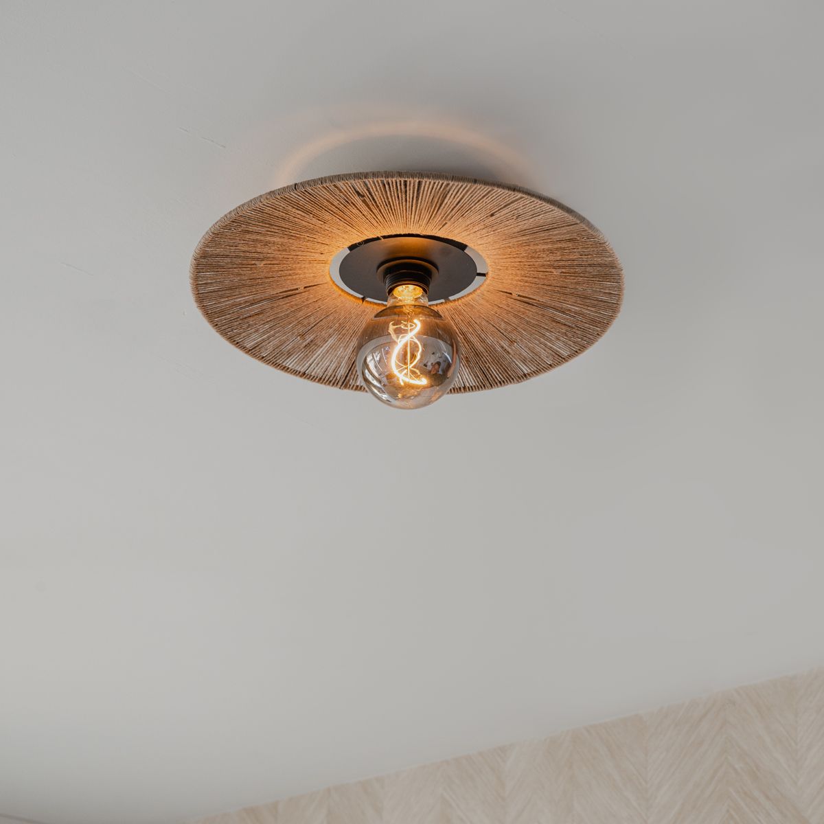 Landelijke plafondlamp zwart met touw - Sacha
