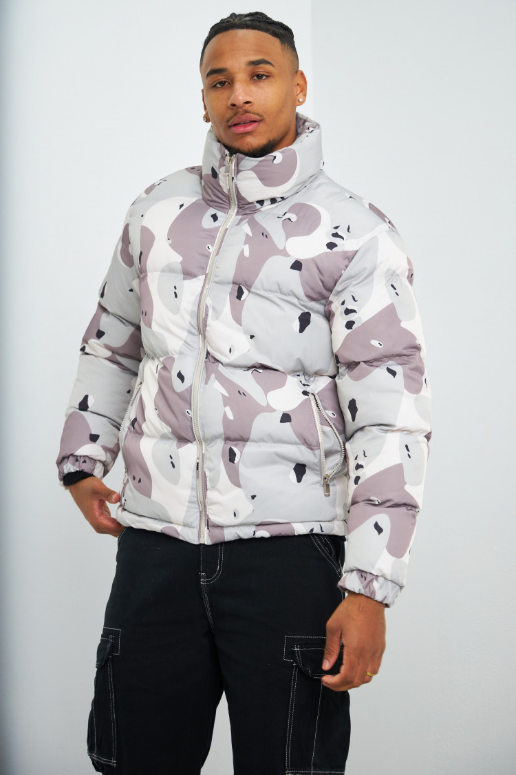 Doudoune beige et gris camouflage