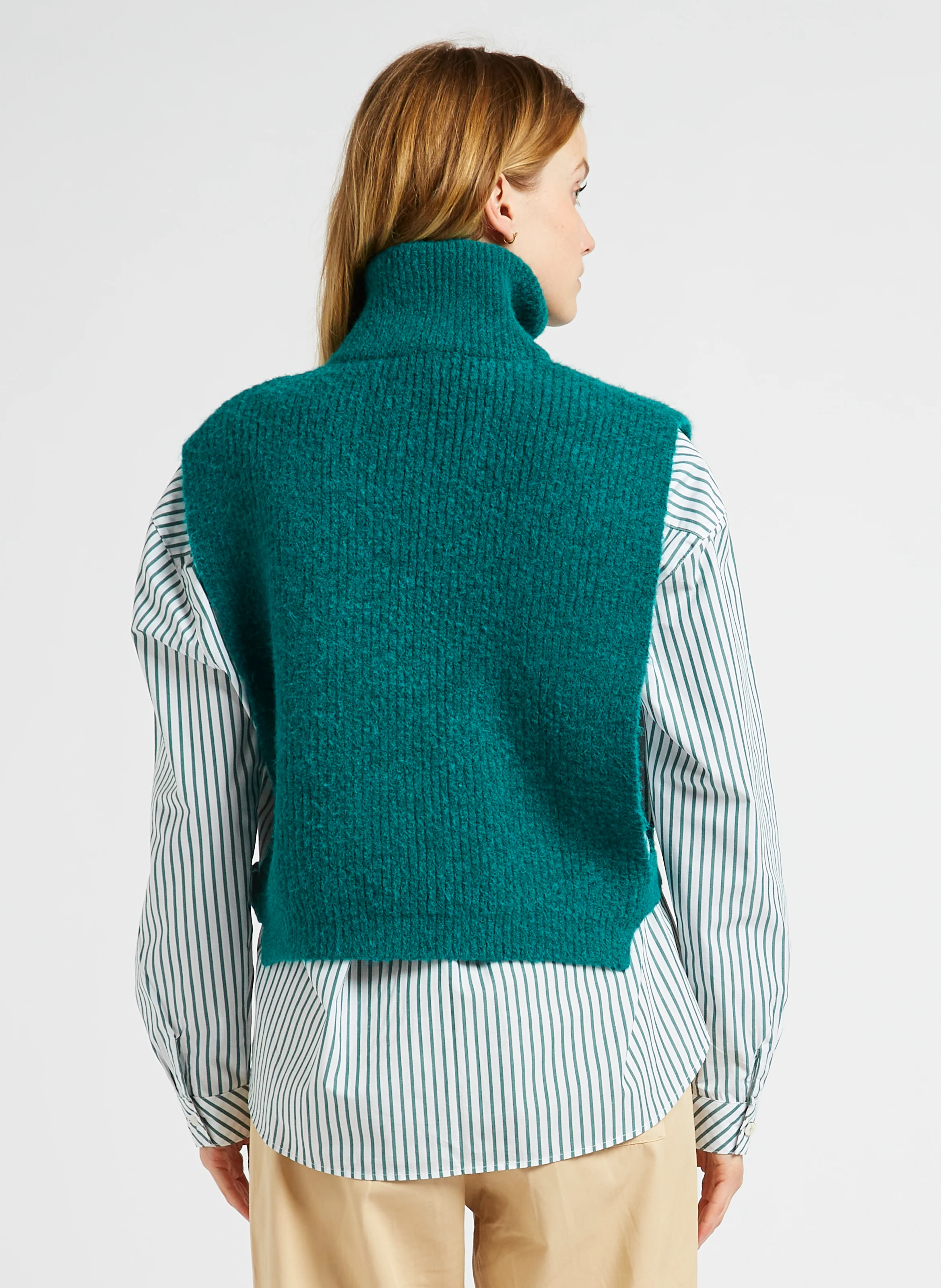 ANGIE - Pull col montant en maille côtelée| Vert