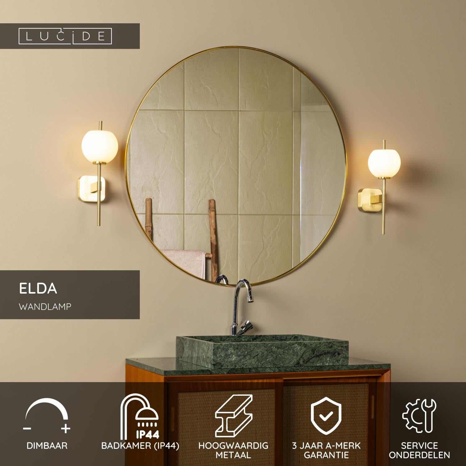 Lucide ELDA Wandlamp - Mat Goud | Messing
