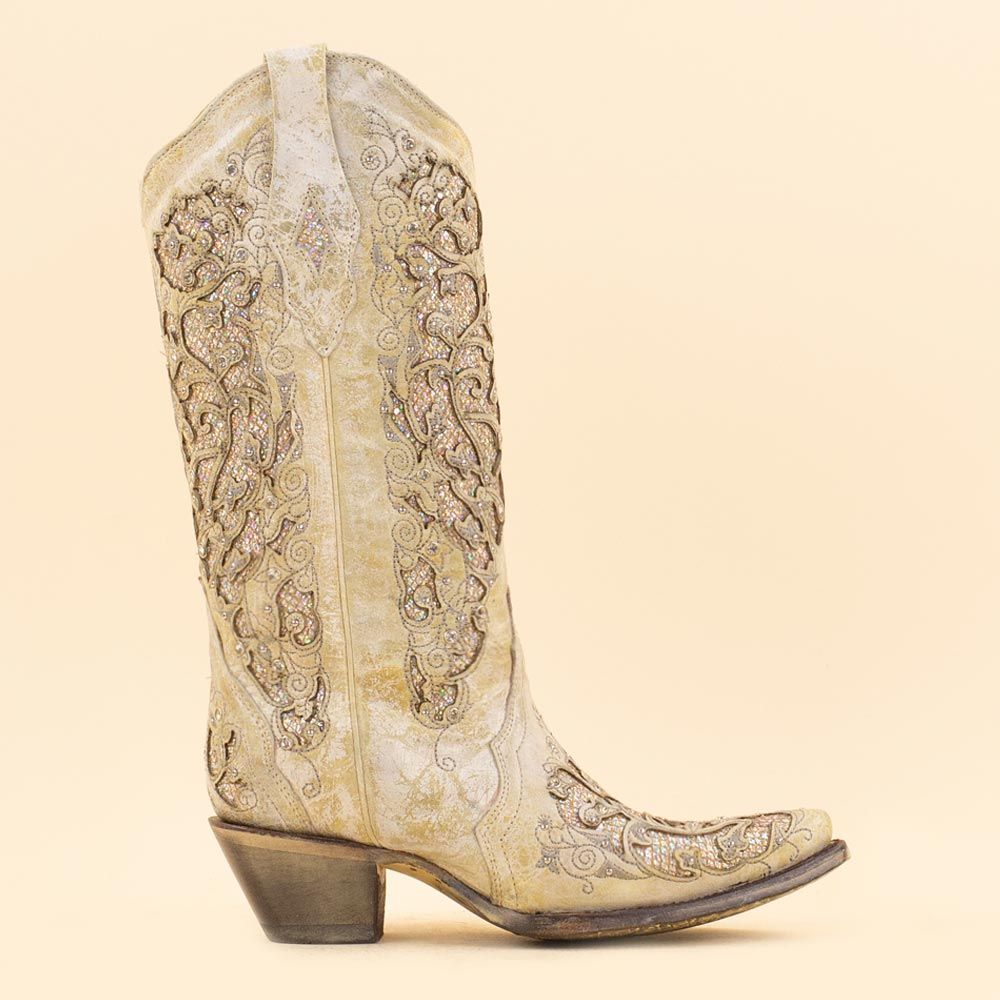 Corral Off white hoge laarzen met glitters