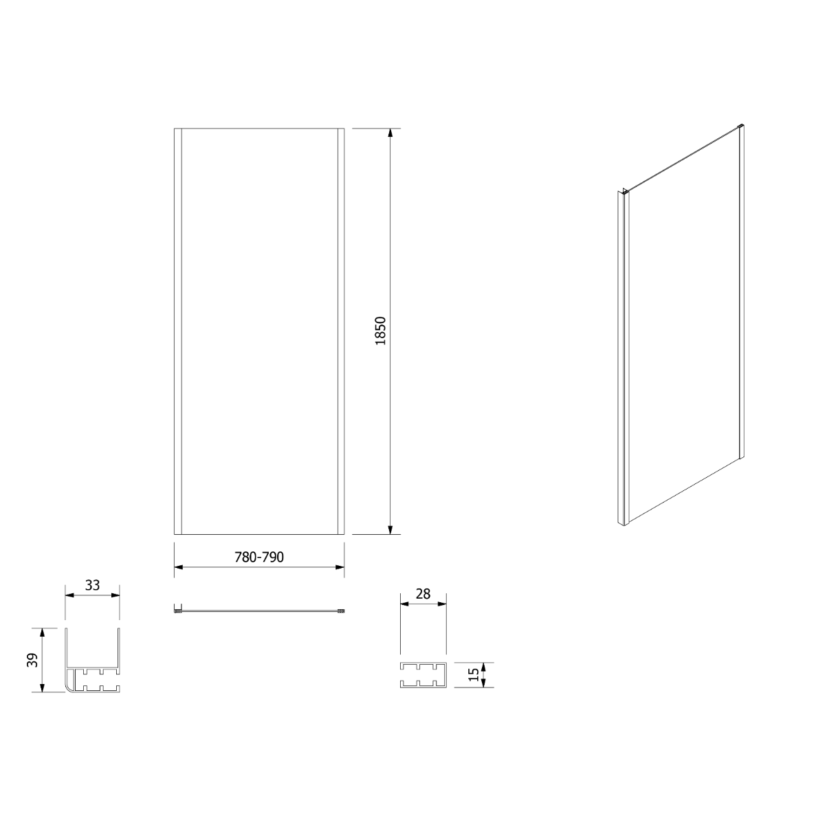 Aqualine Amadeo zijwand voor douchecabine 80x185cm wit