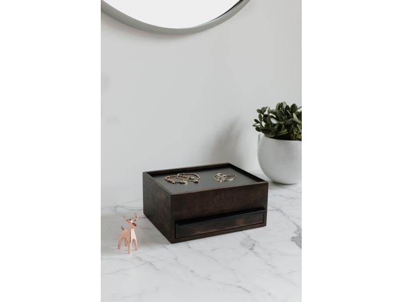 Umbra Schmuckschatulle Stowit Weiss/Wallnuss Moderne Schmuck-Box mit Geheimfächern