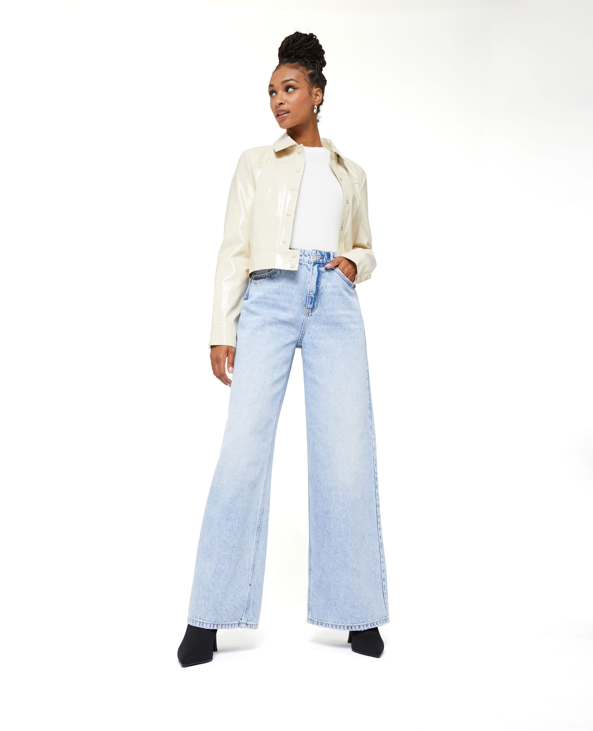 Jean wide taille haute - Bleu