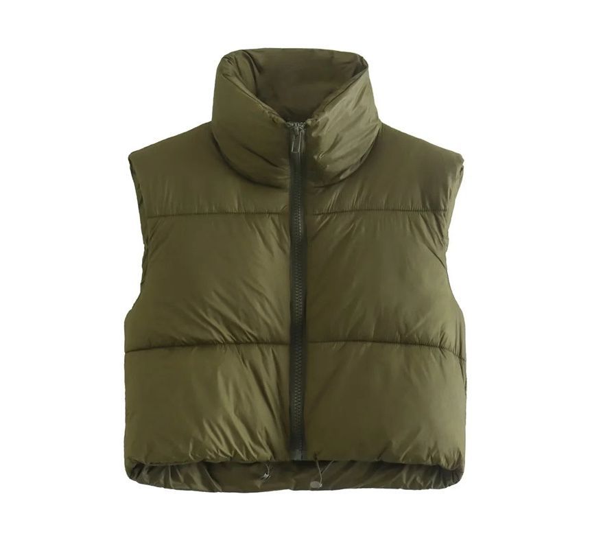 Firebird - Opstaande kraag effen cropped gewatteerd vest met rits