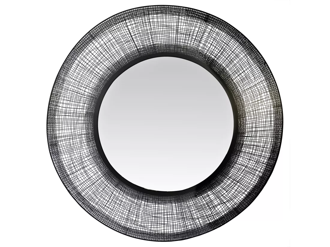 Miroir rond contour filaire noir 90cm
