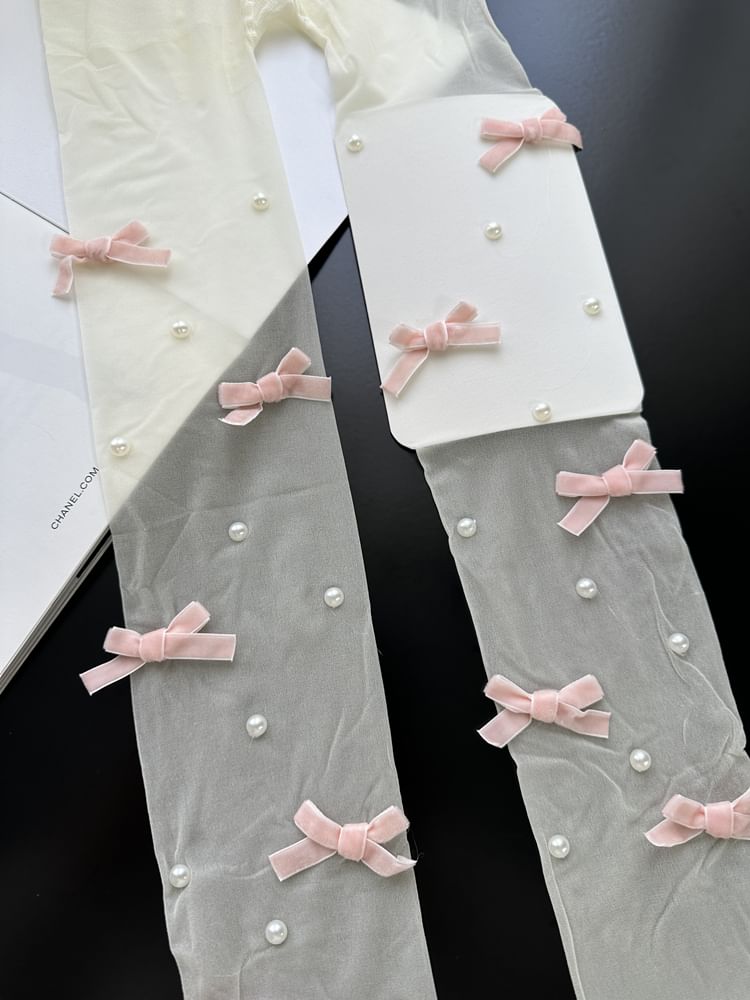 Gentiana - Panty met strik en imitatieparels