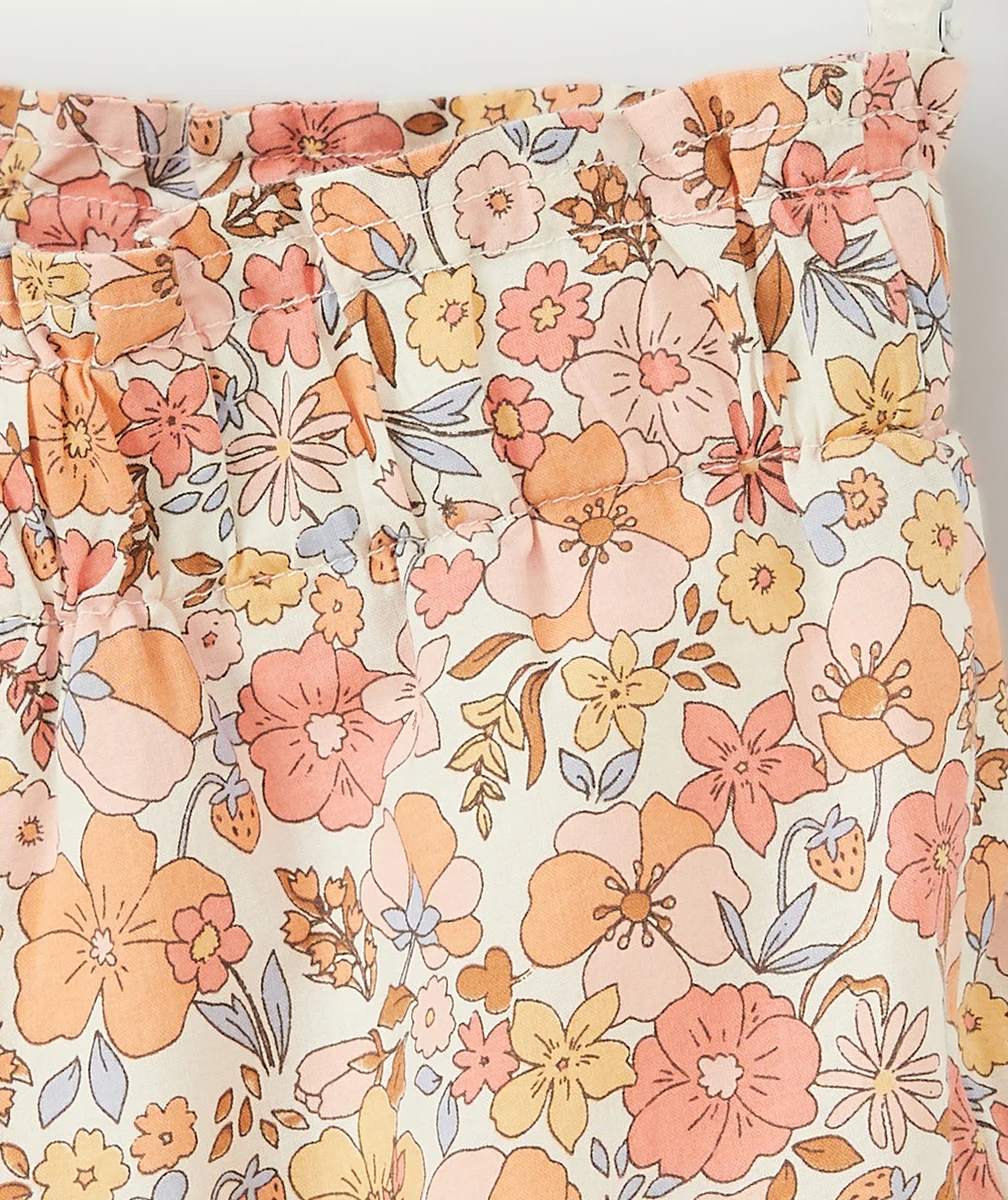 PANTALON FLUIDE BÉBÉ FILLE EN COTON AVEC IMPRIMÉ FLEURI