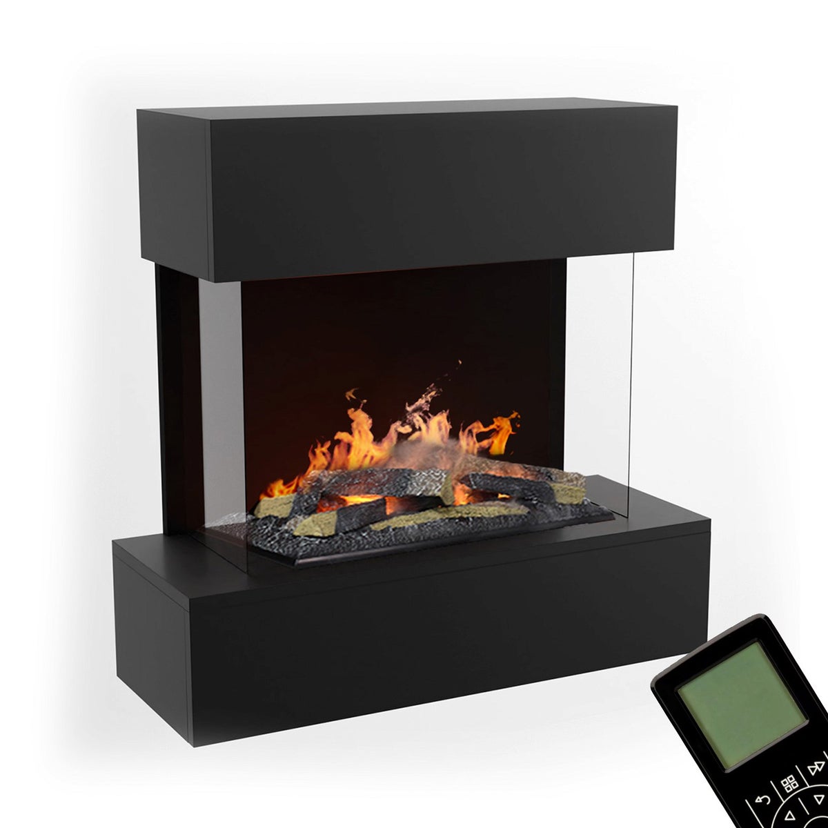 GLOW FIRE Elektrische haard 'Hölderlin' | Waterdamphaard met OMC 600 inclusief hout in zwart als wandhaard | HxBxD: 120x120x37 cm
