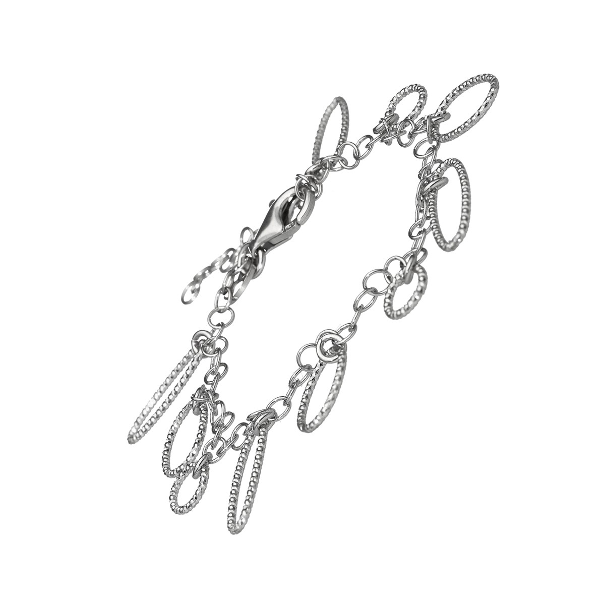 Bracelet Argent Rhodié Petits Cercles Et Ovales Diamantés