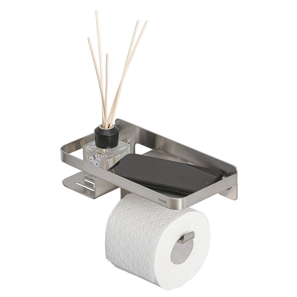 Tiger Caddy toiletrolhouder met planchet RVS geborsteld