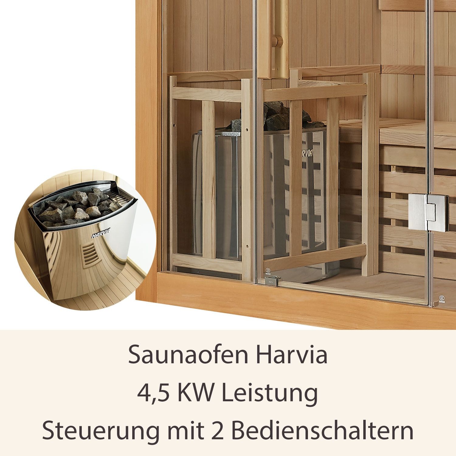 Artsauna Saunakabine Tampere mit Harvia Ofen – 2 Personen – Hemlock Holz & Glasfront – Inkl. Zubehör