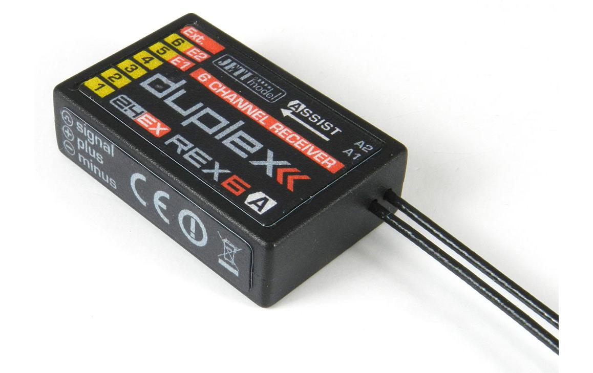 Empfänger Duplex REX 6 Assist 2.4 GHz EX<br>Telemetrie-fähiger 6 Kanal Empfänger kompatibel mit Duplex 2.4 GHz EX und EX-Bus Protokoll