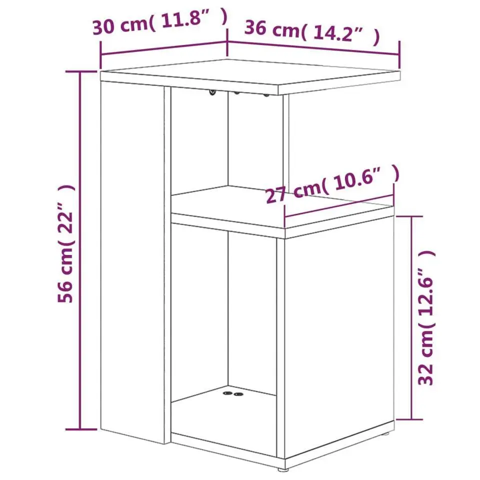 vidaXL Bijzettafel - Modern - Bruin eiken - Bewerkt hout - 36x30x56 cm
